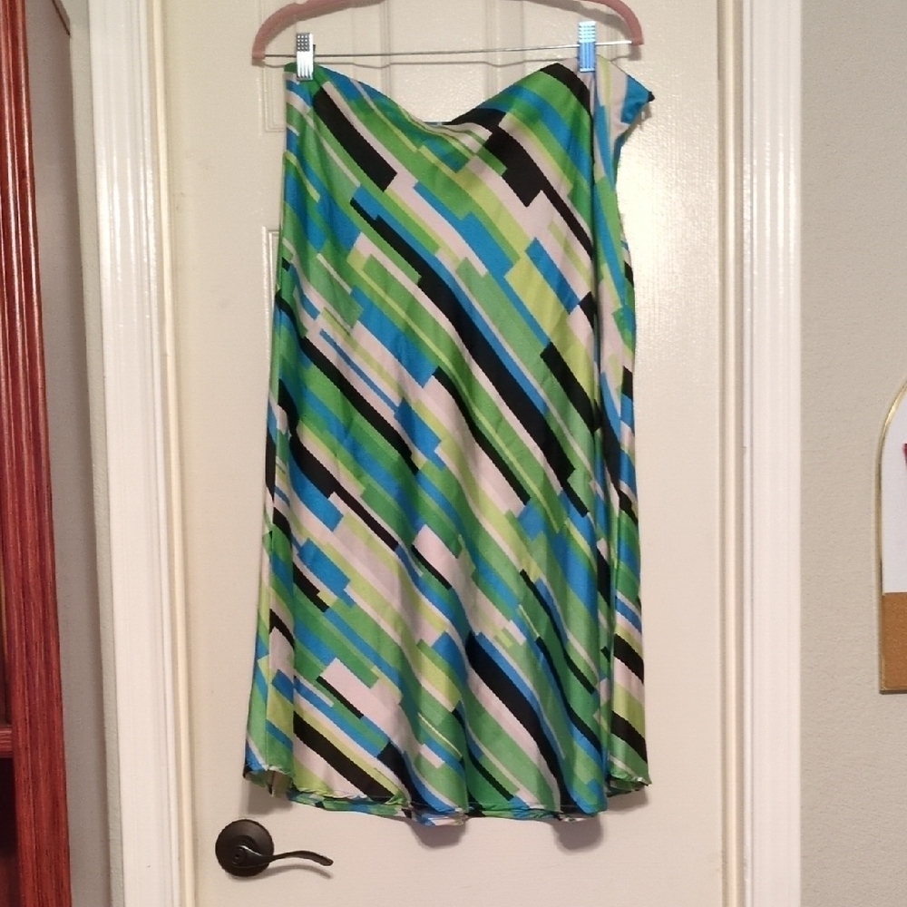 Apple A-Line Striped Skirt - Green & Black - XL